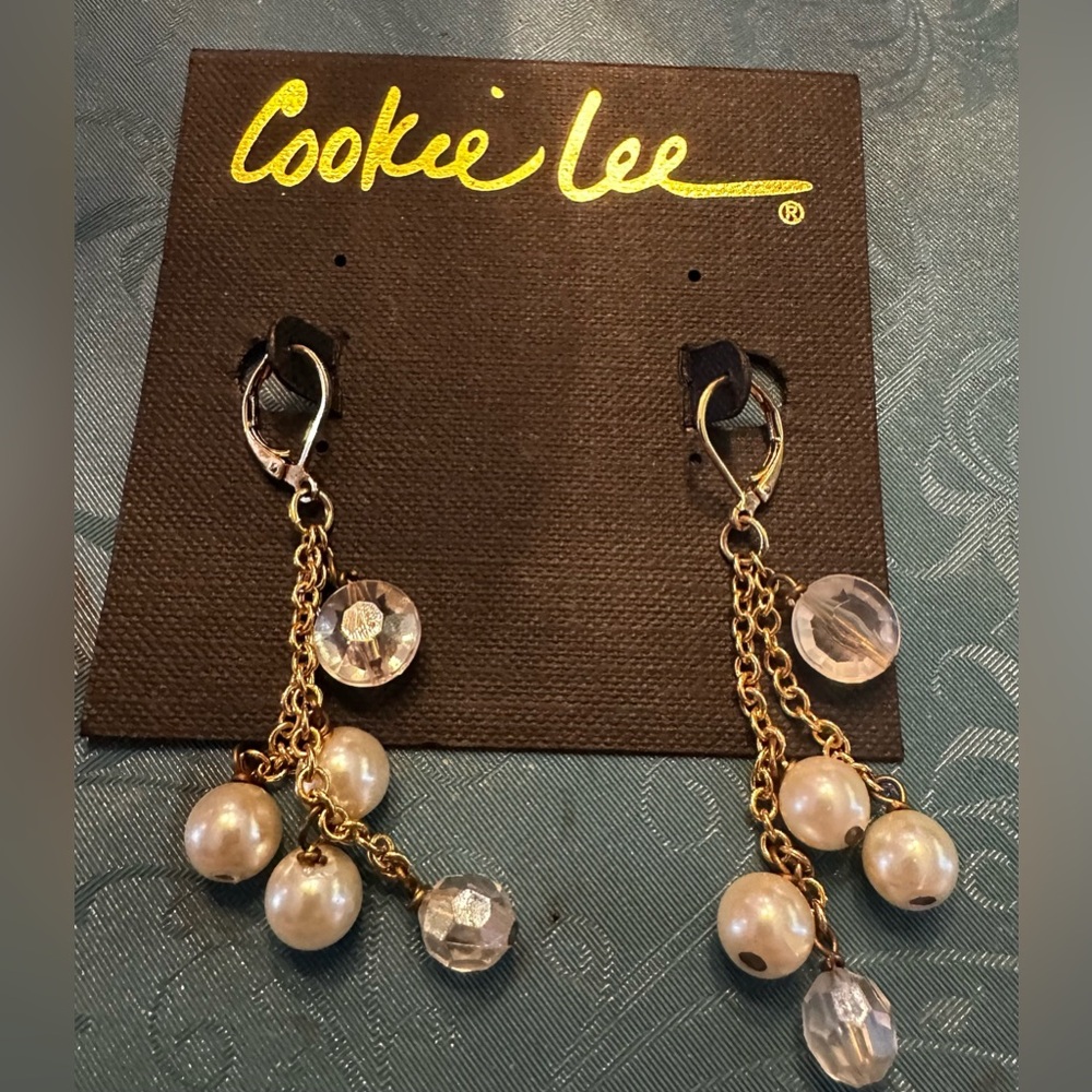 Cookie Lee Gold and Pearl Drop Earrings